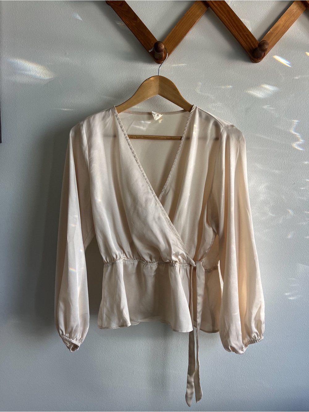 Blush Cream Wrap Blouse with Tie Waist